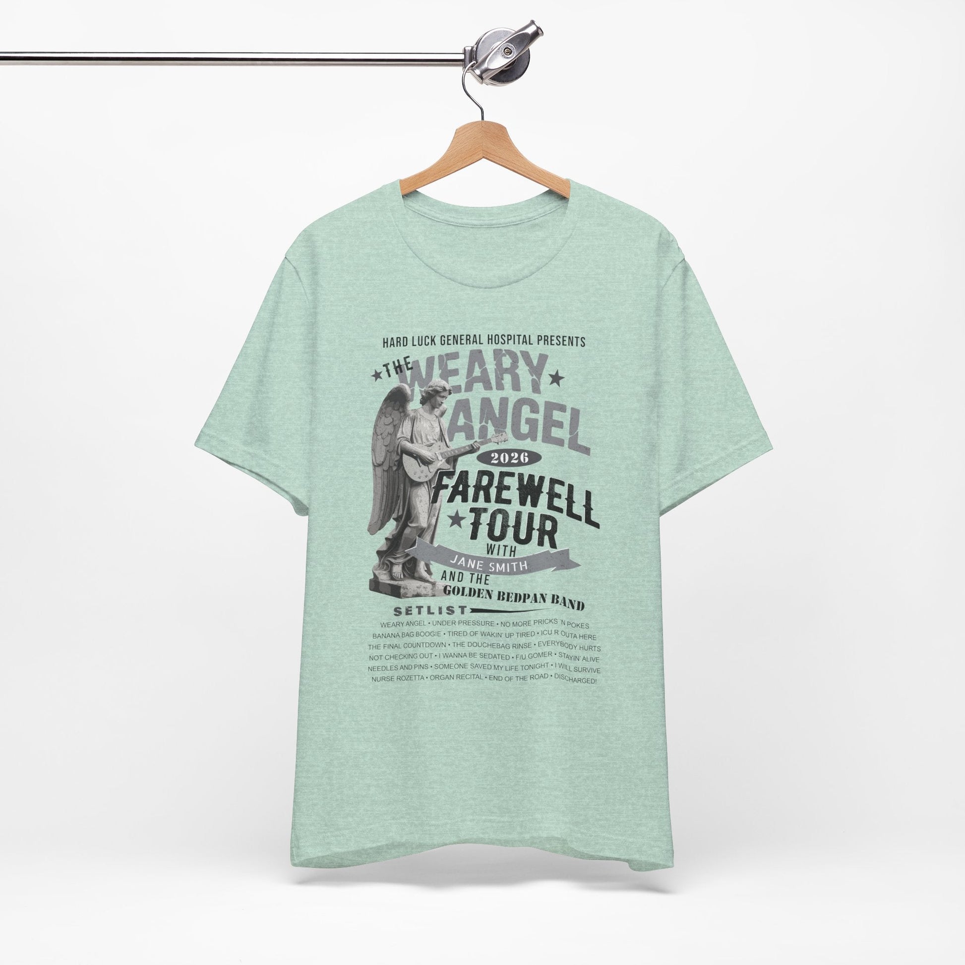 Personalized Nurse Retirement FAREWELL TOUR T-Shirt, Weary Angel Funny Rock-themed Music Fan Gift, Custom Shirt for Health Care Retiree AnywherePOD