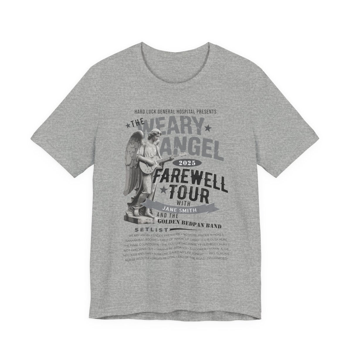 Personalized Nurse Retirement FAREWELL TOUR T-Shirt, Weary Angel Funny Rock-themed Music Fan Gift, Custom Shirt for Health Care Retiree