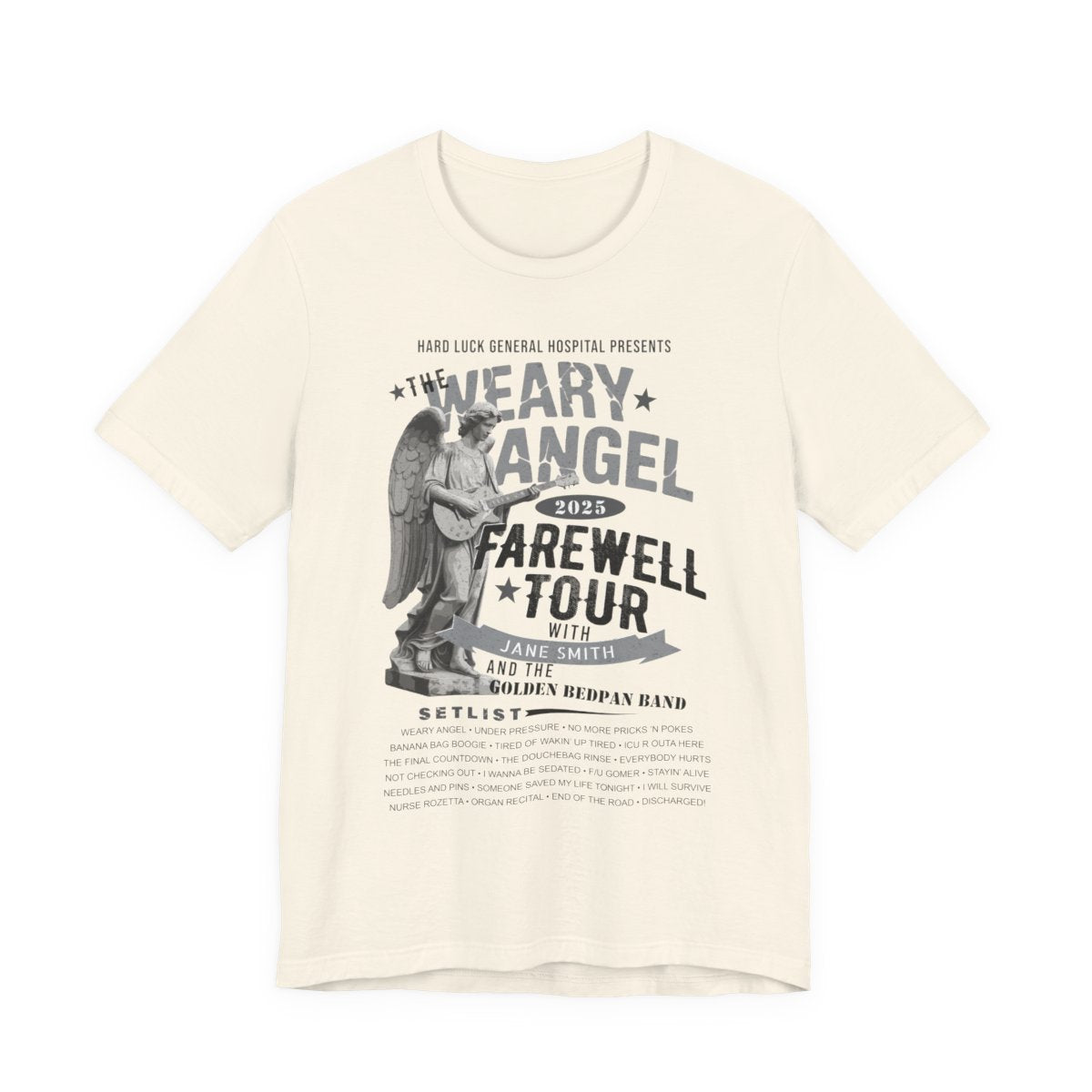 Personalized Nurse Retirement FAREWELL TOUR T-Shirt, Weary Angel Funny Rock-themed Music Fan Gift, Custom Shirt for Health Care Retiree