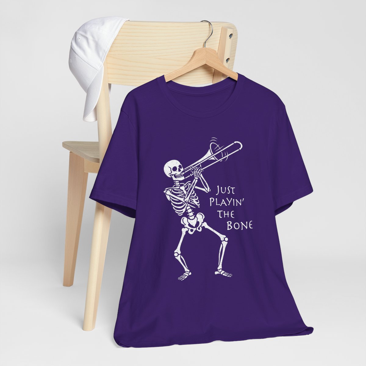 Trombone Playing Skeleton T-shirt, Music Fan Halloween Tee, Funny Jazz Trick or Treat Top