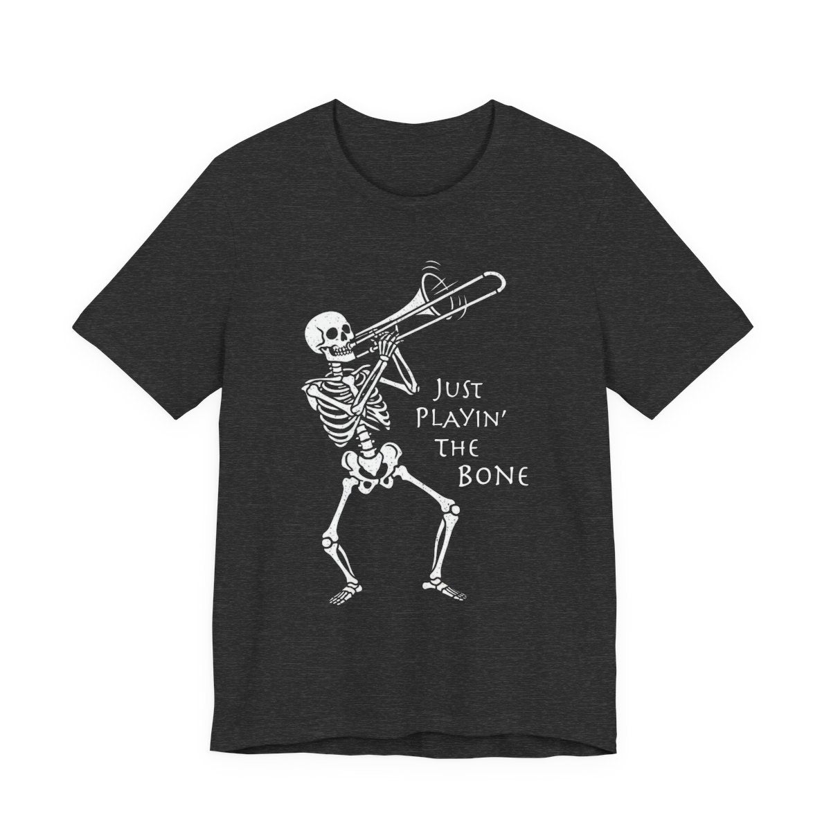 Trombone Playing Skeleton T-shirt, Music Fan Halloween Tee, Funny Jazz Trick or Treat Top