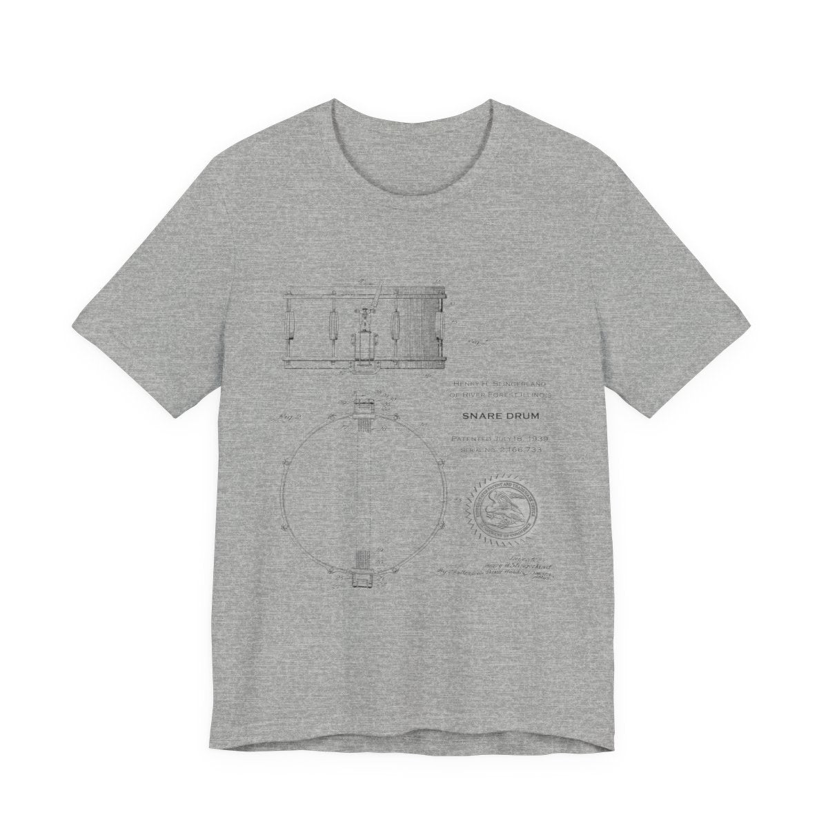 Snare Drum Blueprint T-Shirt, Vintage Drum Patent Tee, Music Lover Gift, Retro Drum Drawing from U.S. Patent Office