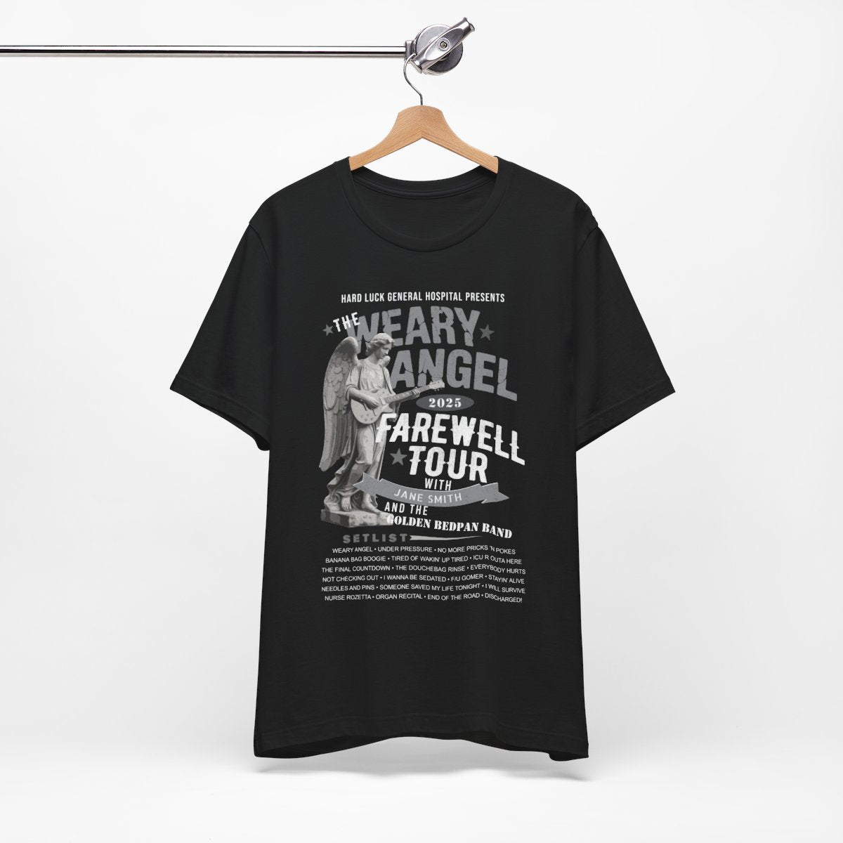 Personalized Nurse Retirement FAREWELL TOUR T-Shirt, Weary Angel Funny Rock-themed Music Fan Gift, Custom Shirt for Health Care Retiree