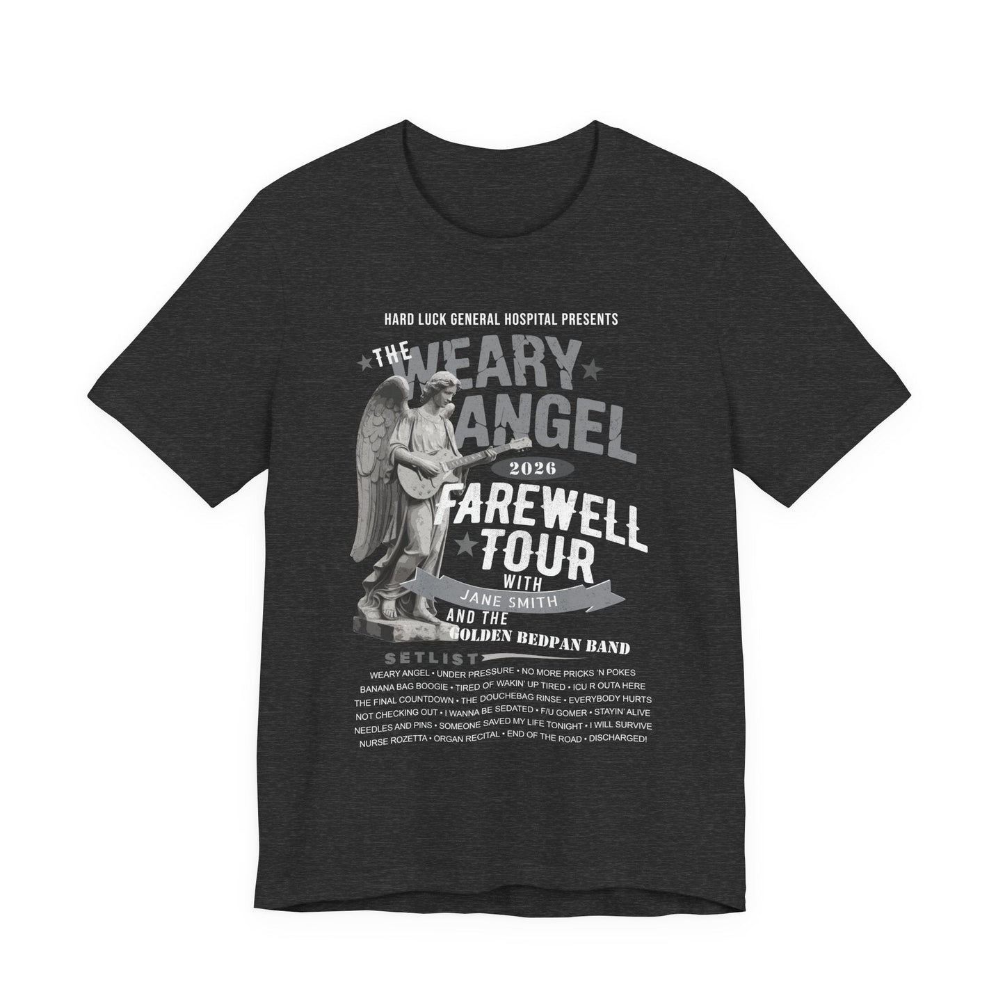 Personalized Nurse Retirement FAREWELL TOUR T-Shirt, Weary Angel Funny Rock-themed Music Fan Gift, Custom Shirt for Health Care Retiree AnywherePOD