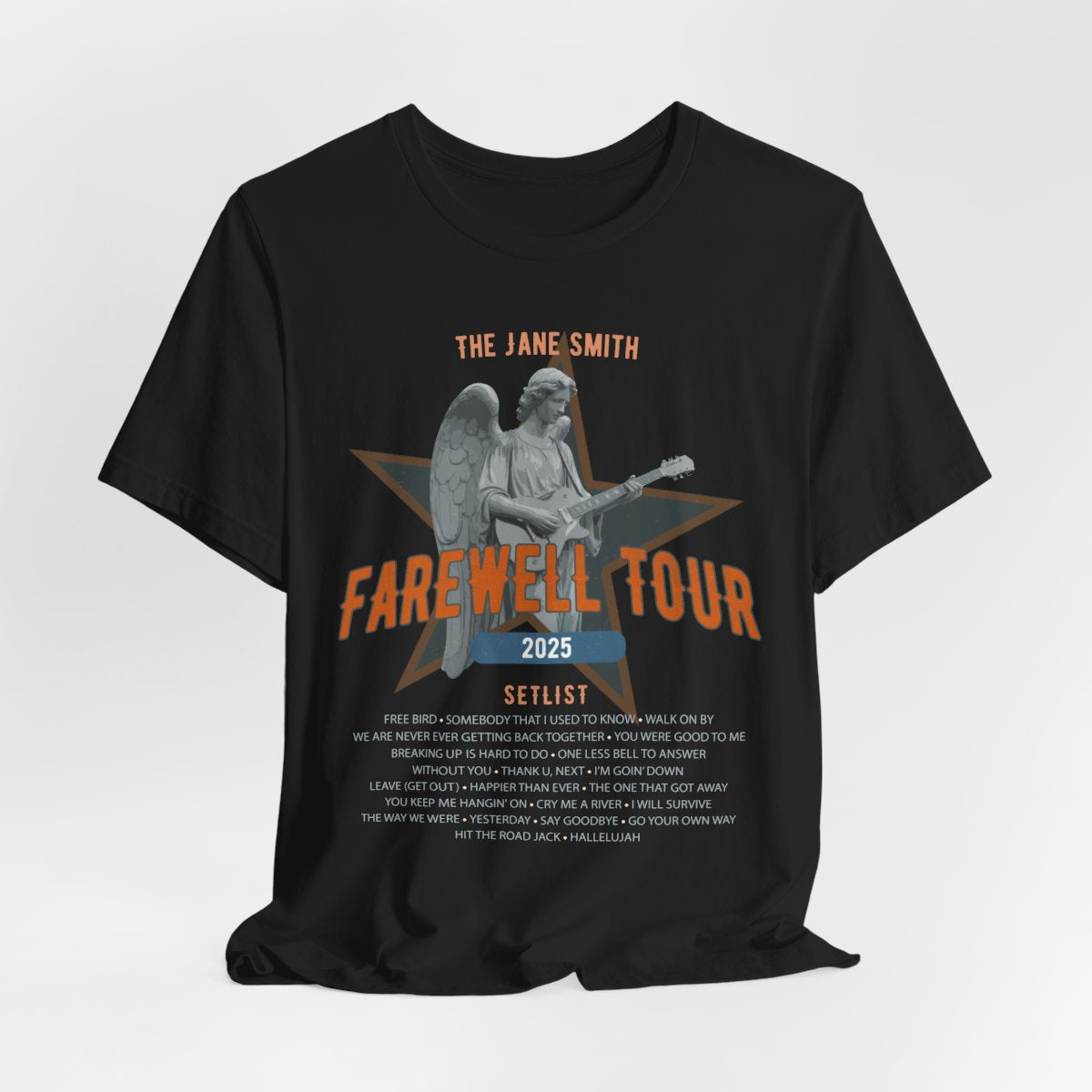 Personalized Retirement FAREWELL TOUR T-Shirt, Angel Rock Star Design Music-themed Retirement Gift for Music Fan, Custom Shirt for Retiree