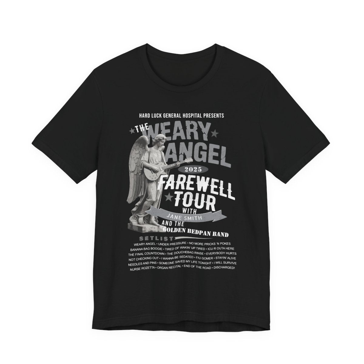 Personalized Nurse Retirement FAREWELL TOUR T-Shirt, Weary Angel Funny Rock-themed Music Fan Gift, Custom Shirt for Health Care Retiree