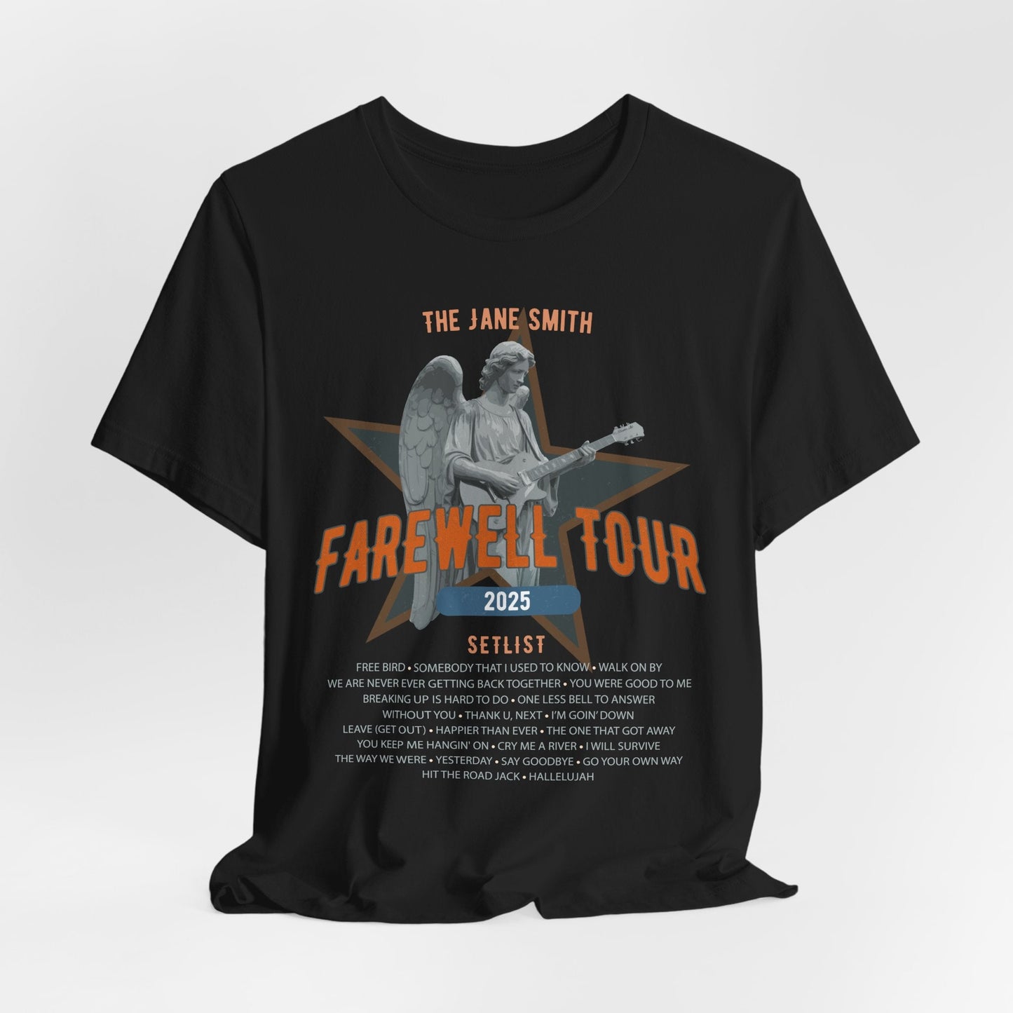 Personalized Retirement FAREWELL TOUR T-Shirt, Angel Rock Star Design Music-themed Retirement Gift for Music Fan, Custom Shirt for Retiree AnywherePOD