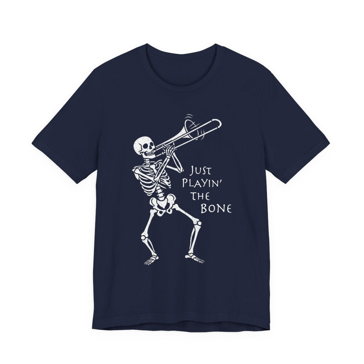 Trombone Playing Skeleton T-shirt, Music Fan Halloween Tee, Funny Jazz Trick or Treat Top
