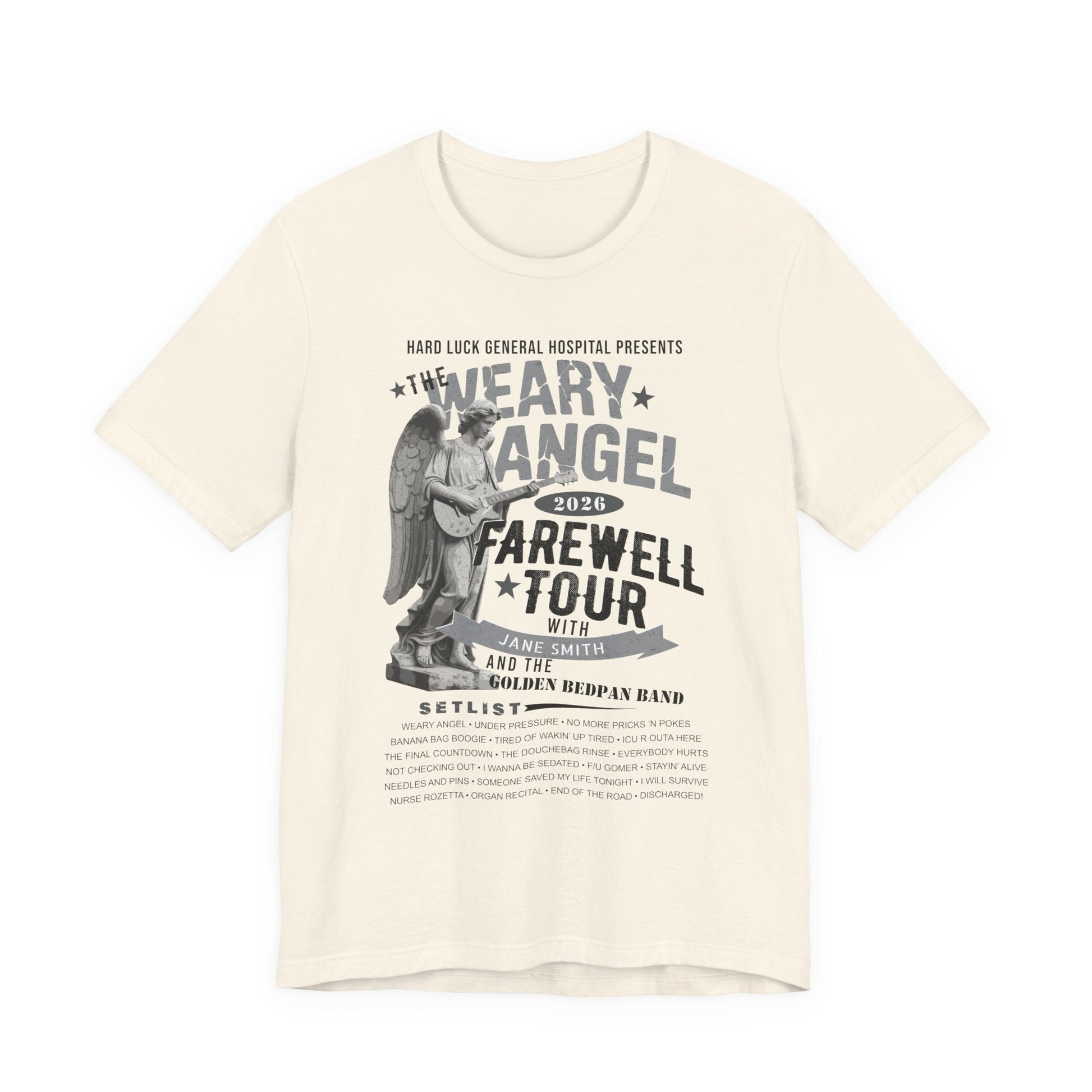 Personalized Nurse Retirement FAREWELL TOUR T-Shirt, Weary Angel Funny Rock-themed Music Fan Gift, Custom Shirt for Health Care Retiree AnywherePOD