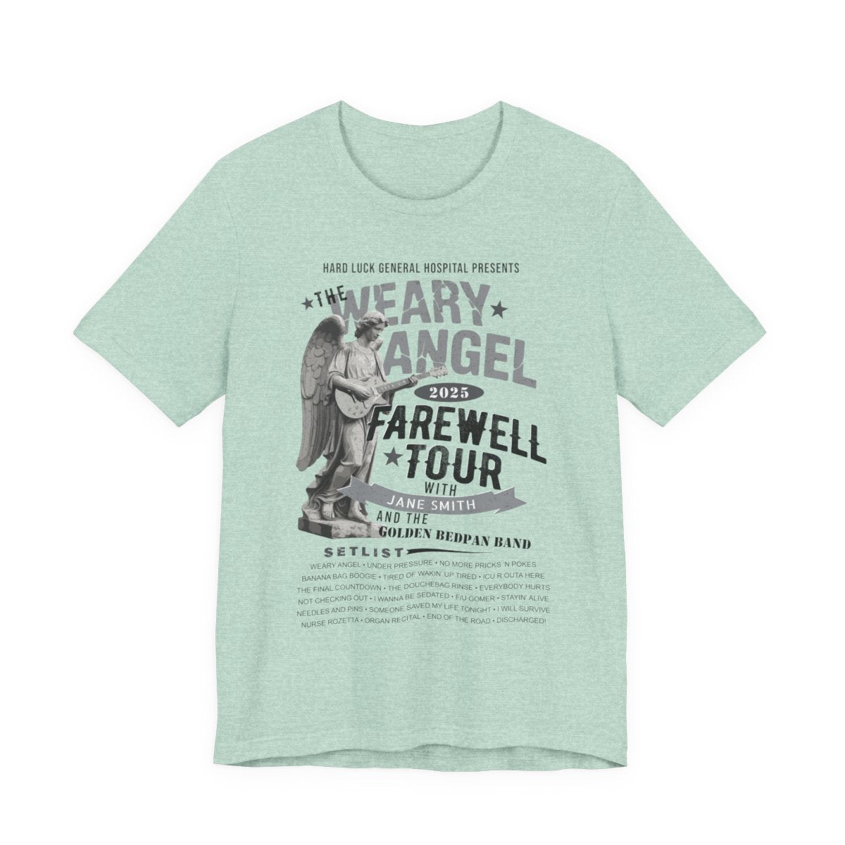 Personalized Nurse Retirement FAREWELL TOUR T-Shirt, Weary Angel Funny Rock-themed Music Fan Gift, Custom Shirt for Health Care Retiree