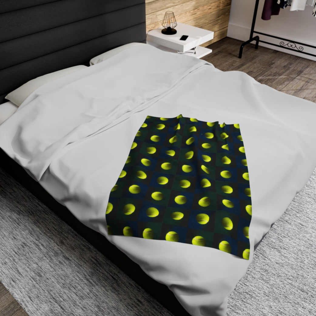Plush TENNIS Blanket, Tennis Player Gift, Tennis Ball Pattern on Velveteen blanket in 3 sizes