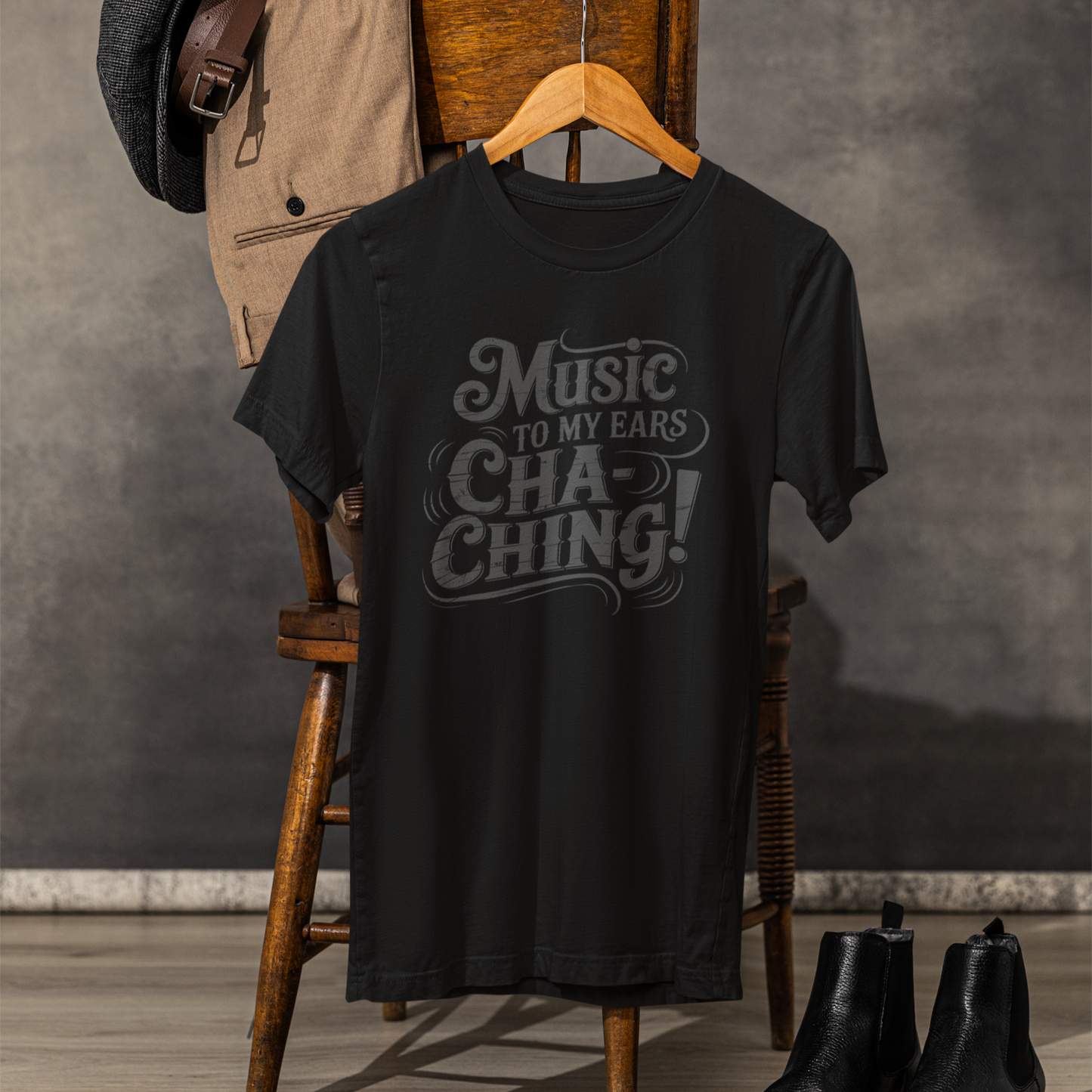 Cha-Ching! Music To My Ears T-shirt with Vintage Distressed Design, Gift for Business Grads, Entrpreneurs, Musicians and Retailers