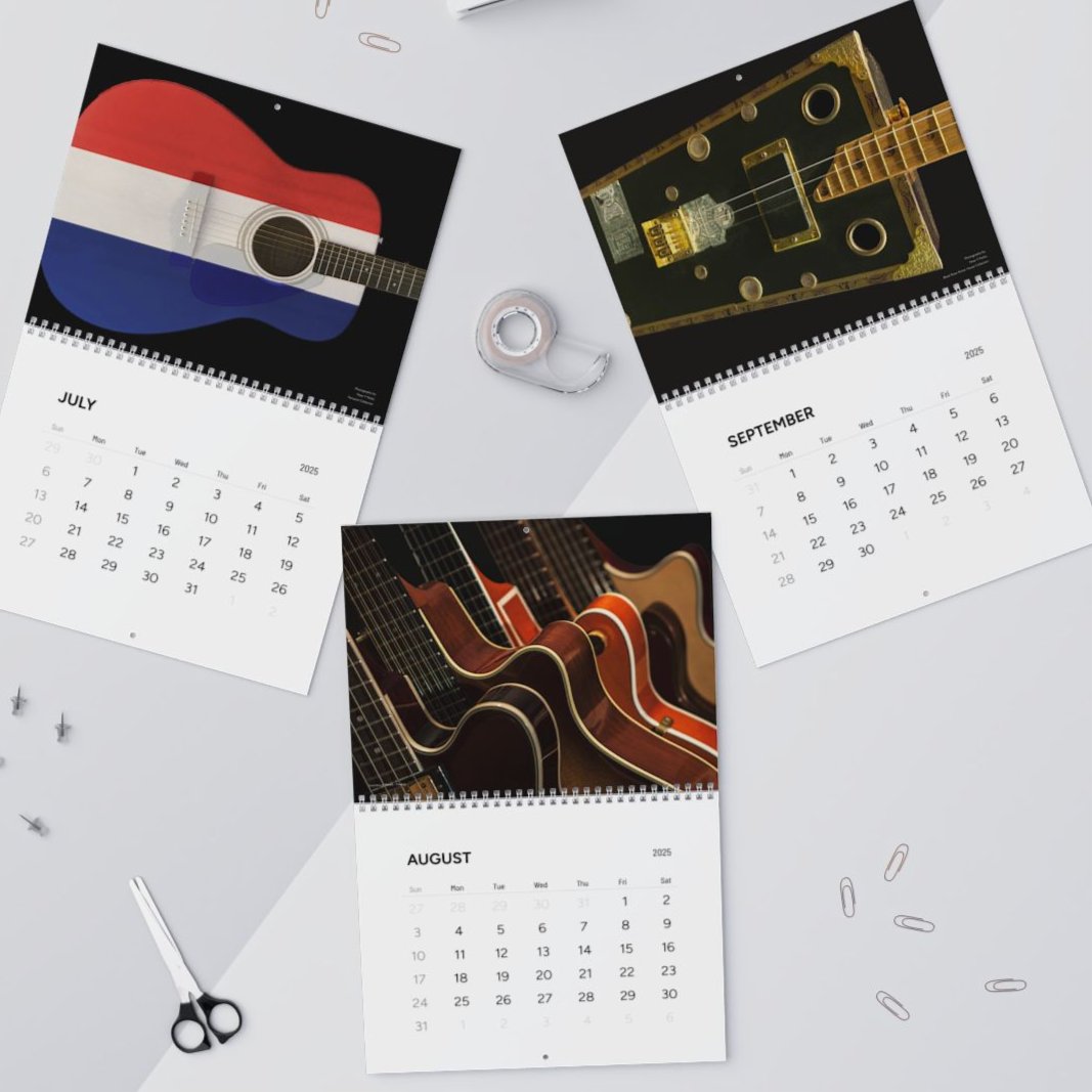 Guitar Wall Calendar, Personalized, 2025, 2 sizes, High Quality with Spiral Binding