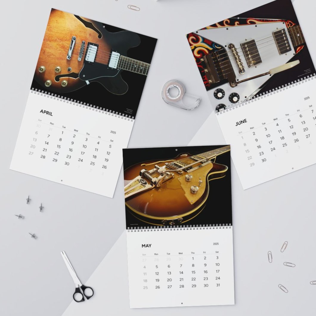 Guitar Wall Calendar, Personalized, 2025, 2 sizes, High Quality with Spiral Binding