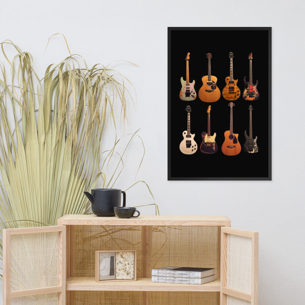 Custom Framed Guitar Collection Poster (8 Guitar Images - Two Sizes)